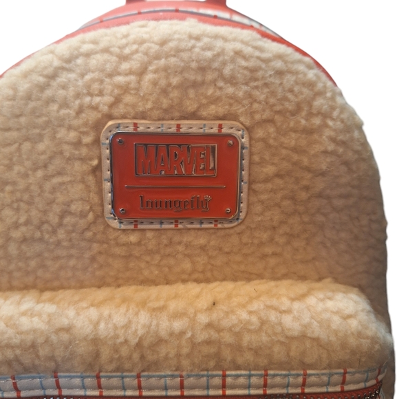 Disney Parks Loungefly Spider-Man Sherpa Fur With Great Power Mini Backpack NEW